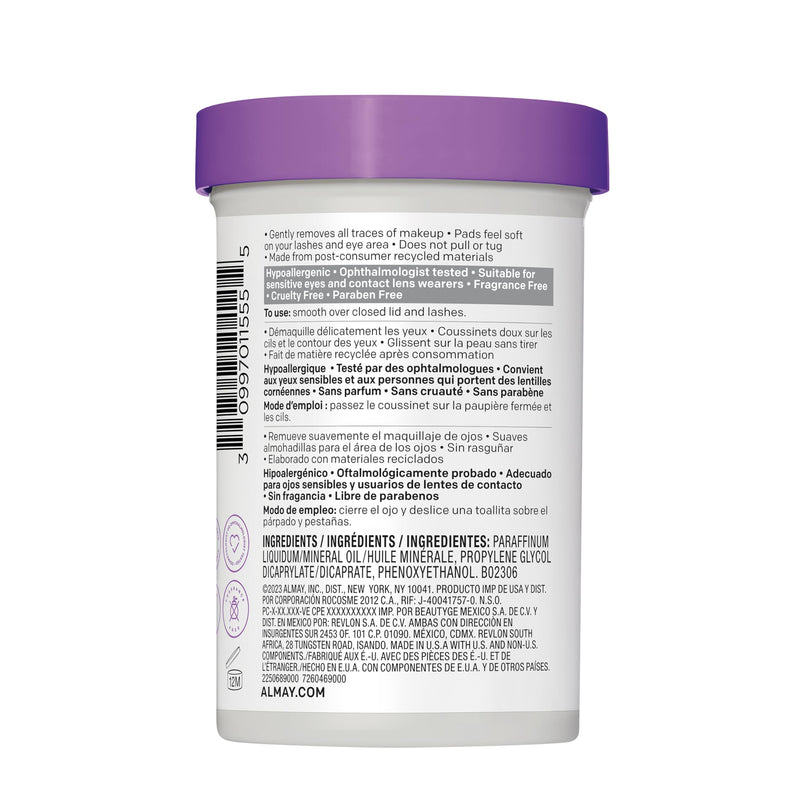 Almay Biodegradable Makeup Remover Pads, Longwear & Waterproof, Hypoallergenic, Fragrance-Free, Dermatologist & Ophthalmologist Tested, 120 count