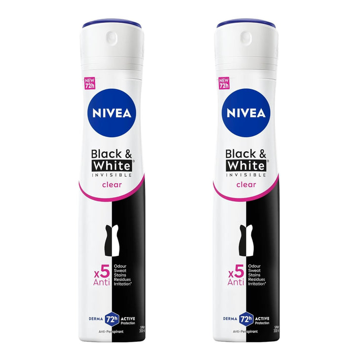 NIVEA Black & White Invisible Clear Anti-Perspirant Deodorant Spray 200ml 2-Pack