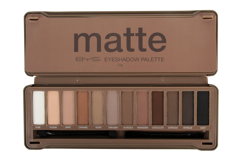 BYS 12 Shade Matte Eyeshadow Palette Tin Collection with Mirror, Double Ended Applicator and Blender, Nude and Smoke