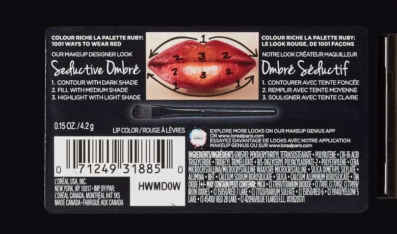 L'Oreal Paris Cosmetics Colour Riche La Palette Lip, Ruby, 0.15 Ounce