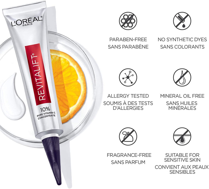 L'Oreal Paris Revitalift Derm Intensives 10 Percent Pure Vitamin C Serum, Paraben Free, 1 fl oz