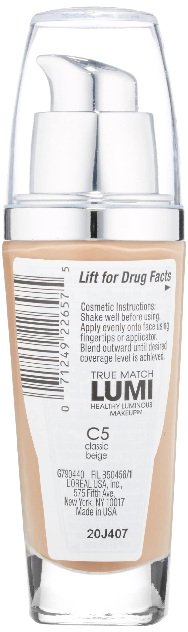 L'Oreal Paris True Match Lumi Liquid Foundation Makeup, C5 Classic Beige, 1 fl oz
