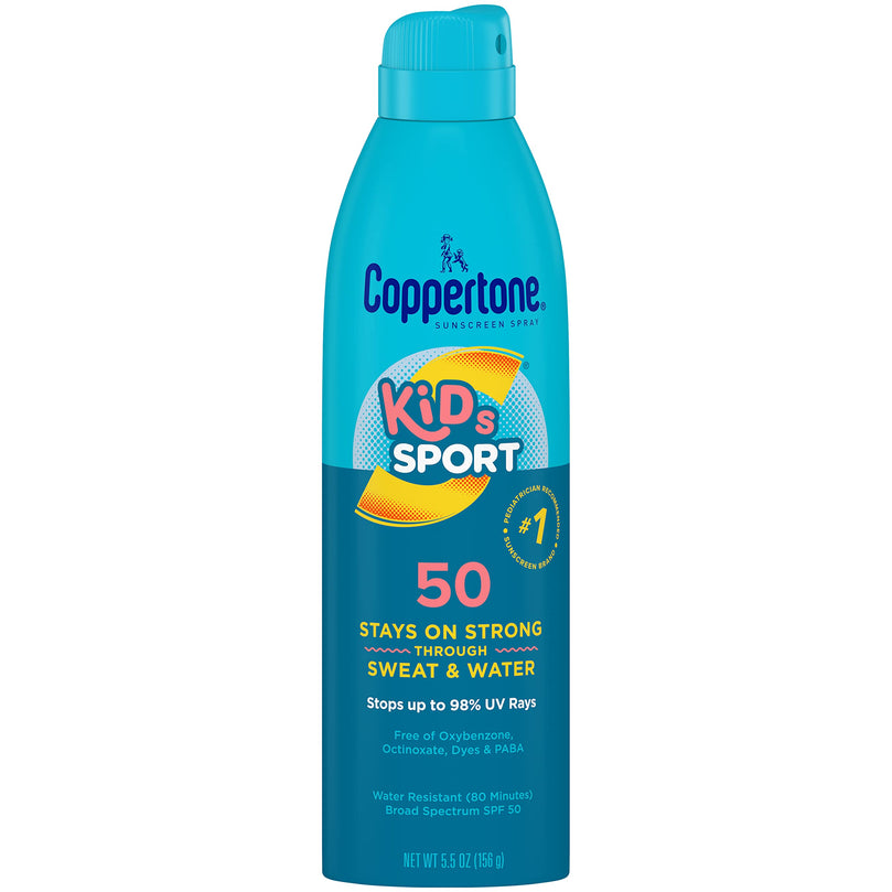 Coppertone SPORT Kids Sunscreen Spray SPF 50, Water Resistant, Continuous Spray Sunscreen for Kids, Broad Spectrum Sunscreen SPF 50, 5.5 Oz Spray