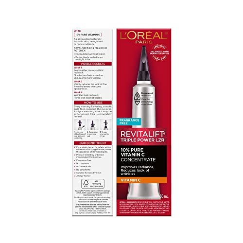 L'Oreal Paris Revitalift Derm Intensives 10 Percent Pure Vitamin C Serum, Paraben Free, 1 fl oz