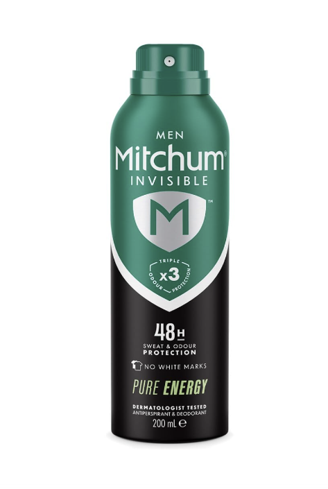 Mitchum men invisible 48hr pure energy deodorant spray 200ML (6 PACK)
