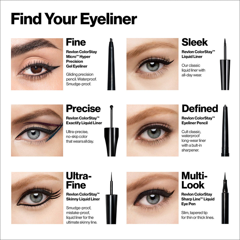 Revlon ColorStay Skinny Liquid Eyeliner, Waterproof, Smudgeproof, Longwearing Eye Makeup with Ultra-fine Tip, Black Out, 0.08 oz
