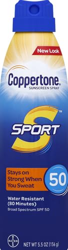 Coppertone Sport Sunscreen Spray SPF 50, Water Resistant Spray Sunscreen, Broad Spectrum SPF 50 Sunscreen, 5.5 Oz Bottle
