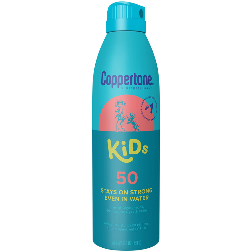 Coppertone Kids Sunscreen Spray, SPF 50 Sunscreen for Kids, Water Resistant Broad Spectrum Sunscreen Spray, 5.5 Oz