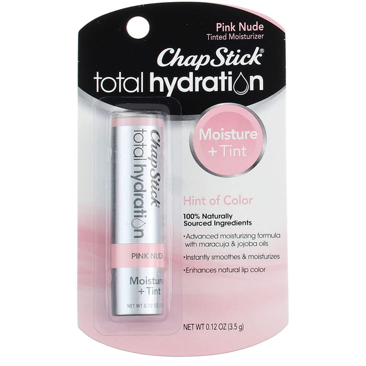 ChapStick Total Hydration Moisture + Tint Pink Nude Tinted Lip Balm Tube, 0.12 Oz