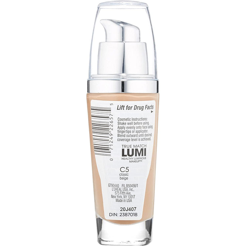 L'Oreal Paris True Match Lumi Liquid Foundation Makeup, C5 Classic Beige, 1 fl oz