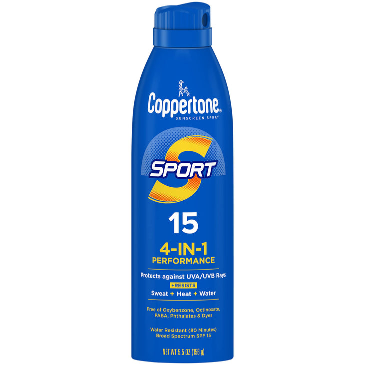 Coppertone Sport Sunscreen Spray, Broad Spectrum SPF 15 Water Resistant Spray Sunscreen, 5.5 Oz