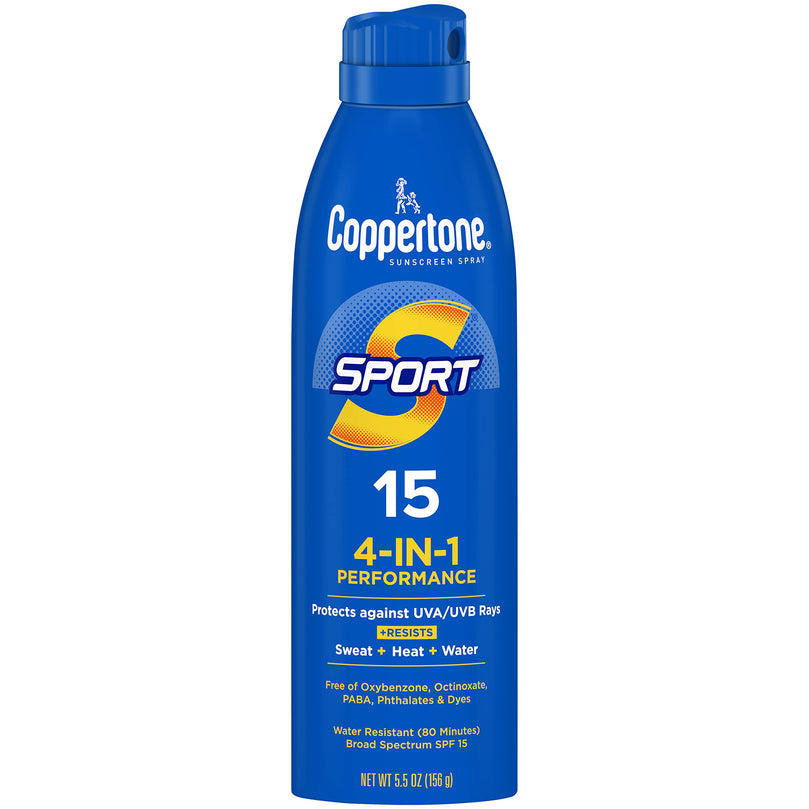 Coppertone Sport Sunscreen Spray, Broad Spectrum SPF 15 Water Resistant Spray Sunscreen, 5.5 Oz