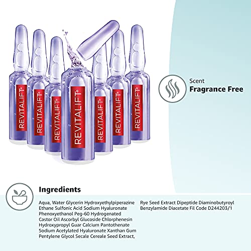 L'Oreal Paris Revitalift Derm Intensives Hyaluronic Acid Serum Ampoules 7 Day Boost Pure Hyaluronic Acid Anti-Aging Ampoules to visibly replump skin in 7 days, 7 Ampoules, 0.28 fl; oz.