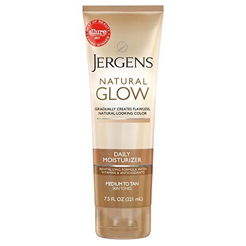 Jergens Natural Glow Daily Moisturizer, Medium to Deep Skin Tone, Self Tanner Body Lotion, 7.5 oz