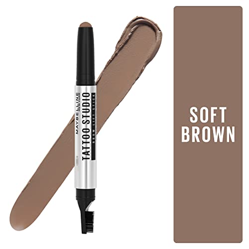 Maybelline TattooStudio Brow Lift Stick Makeup with Tinted Wax Conditioning Complex, Soft Brown, 1 Count
