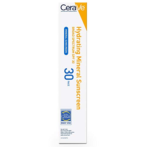 CeraVe 100% Mineral Sunscreen SPF 30, Face sunscreen With Zinc Oxide & Titanium Dioxide, Hyaluronic Acid + Niacinamide + Ceramides, Oil Free, Travel Size 2.5 oz