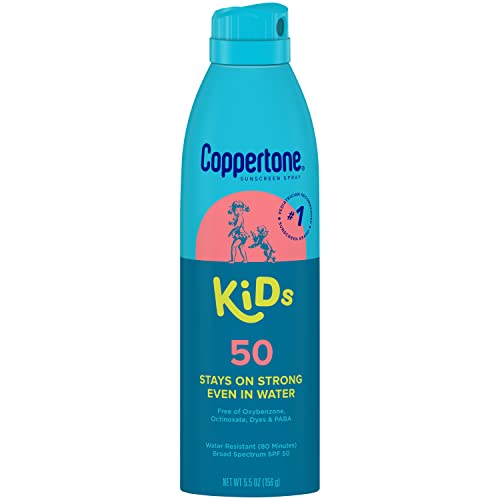 Coppertone Sunscreen Spray SPF 50, Broad Spectrum, Water Resistant for Kids, #1 Pediatrician Recommended Brand, 5.5 Ounce (Pack of 2)