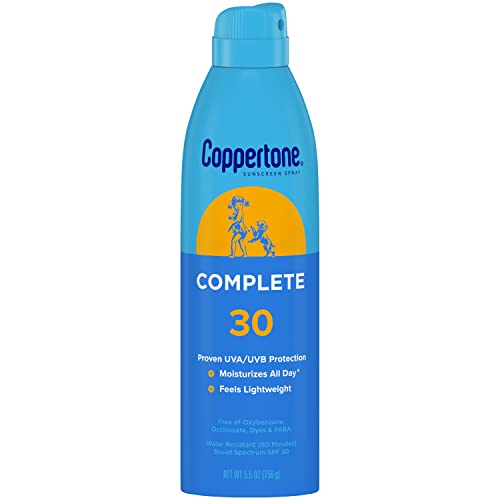 Coppertone Complete Sunscreen Spray SPF 30, Spray Sunscreen for Body, Lightweight, Water Resistant, 5.5 Oz, Pack of 3