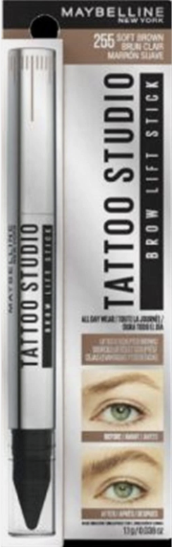 Maybelline TattooStudio Brow Lift Stick Makeup with Tinted Wax Conditioning Complex, Soft Brown, 1 Count