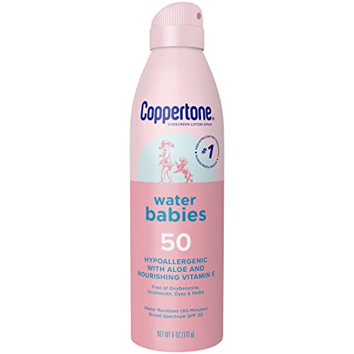 Coppertone WaterBabies Baby Sunscreen Spray SPF 50, Spray On Sunscreen for Babies, Water Resistant, Pediatrician Recommended, 6 Oz, Pack of 3
