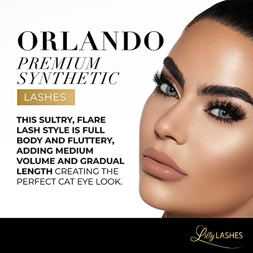 Lilly Lashes Premium Synthetic Lashes Orlando, Fake Eyelashes Natural Look, Fluttery Look, False Lashes, Vegan Strip Lash, Reusable Up to 10 Wears, 15mm