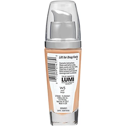 L'Oreal Paris True Match Lumi Healthy Luminous Makeup, W5 Sand Beige, 1 fl; oz.