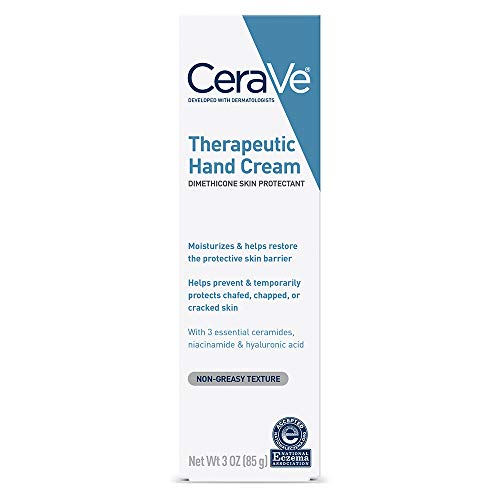CeraVe Therapeutic Hand Cream for Dry Cracked Hands With Hyaluronic Acid and Niacinamide, Fragrance Free 3 Ounce