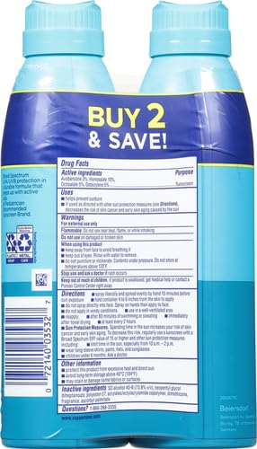 Coppertone Sunscreen Spray SPF 50, Broad Spectrum, Water Resistant for Kids, #1 Pediatrician Recommended Brand, 5.5 Ounce (Pack of 2)