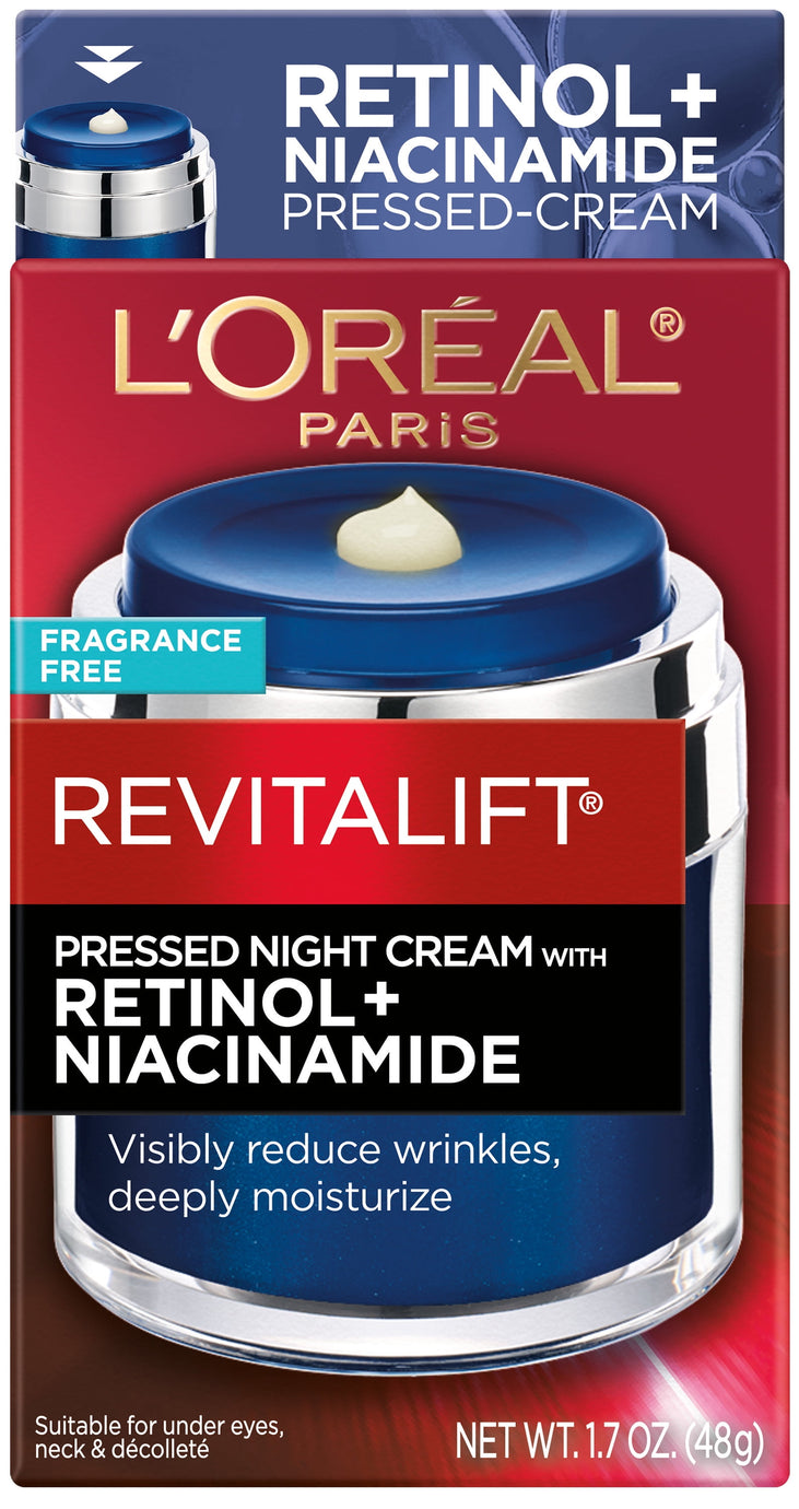 L'Oreal Paris Revitalift Pressed Night Cream with Retinol, Niacinamide, 1.7 oz, Anti-Aging Cream