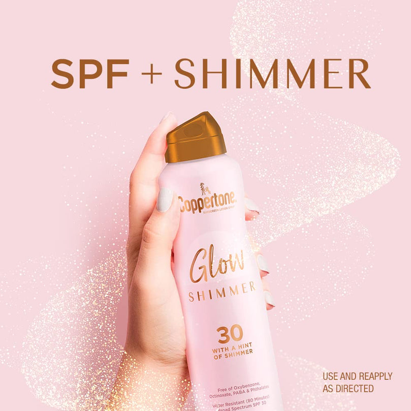Coppertone Glow with Shimmer Sunscreen Spray, Water Resistant, Broad Spectrum SPF 30, 5 Oz Spray