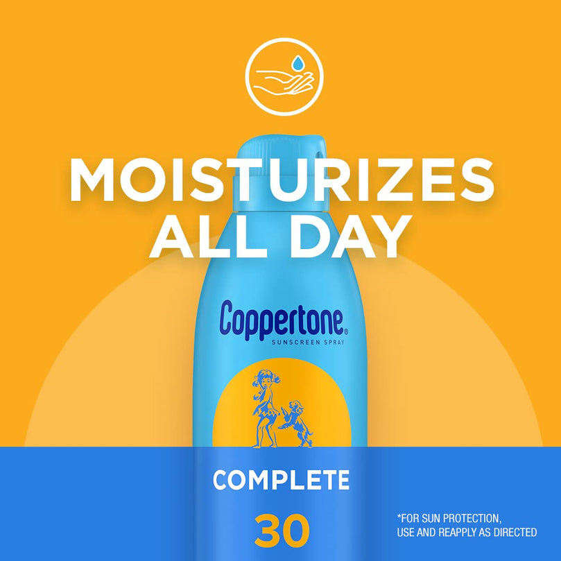 Coppertone Complete Sunscreen Spray SPF 30, Spray Sunscreen for Body, Lightweight, Water Resistant, 5.5 Oz, Pack of 3