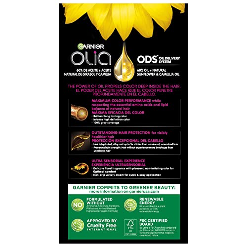 Garnier Hair Color Olia Ammonia-Free Brilliant Color Oil-Rich Permanent Hair Dye, 4.3 Dark Golden Brown, 1 Count (Packaging May Vary)
