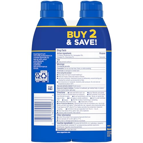 Coppertone Sport Sunscreen Spray SPF 50, Water Resistant Spray Sunscreen Pack, 5.5 Oz, Pack of 2 (Packaging May Vary)