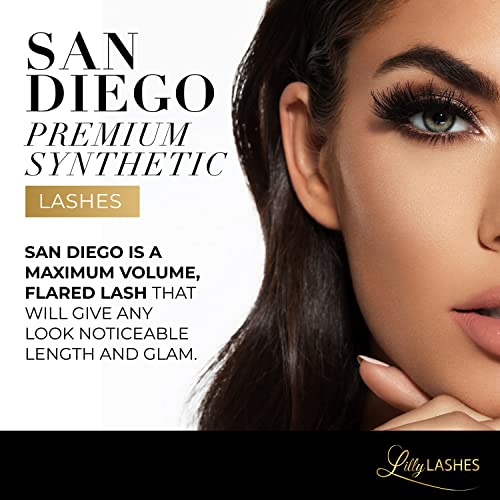 Lilly Lashes Premium Synthetic Lashes San Diego, Fake Eyelashes Natural Look, Flare Wispy Lash, False Lashes, Vegan Strip Lash, Reusable Up to 10 Wears, 15mm