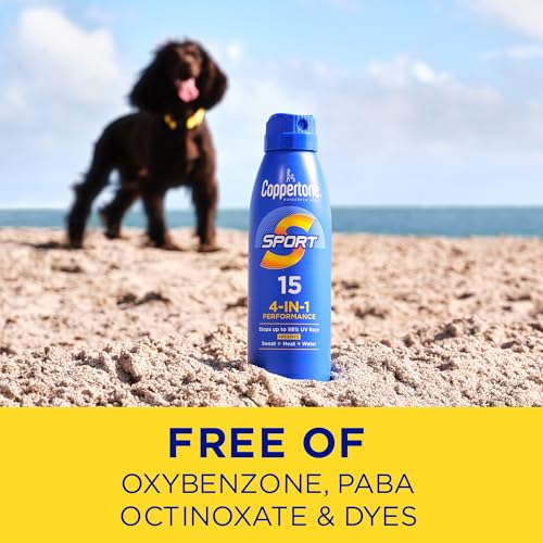 Coppertone Sport Sunscreen Spray, Broad Spectrum SPF 15 Water Resistant Spray Sunscreen, 5.5 Oz, Pack of 3