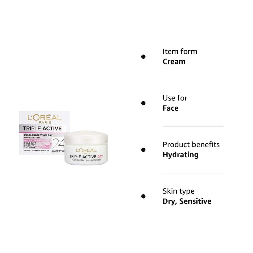 L'Oreal Paris Triple Active Day Moisturizer for Dry/Sensitive Skin 50ml