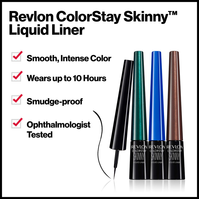Revlon ColorStay Skinny Liquid Eyeliner, Waterproof, Smudgeproof, Longwearing Eye Makeup with Ultra-fine Tip, Black Out, 0.08 oz