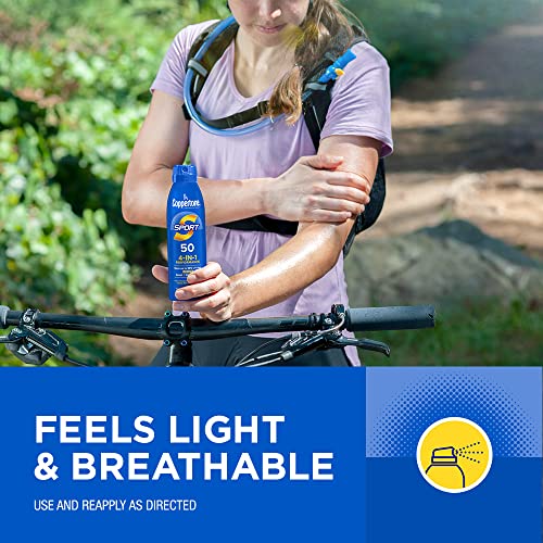 Coppertone Sport Sunscreen Spray SPF 50, Water Resistant Spray Sunscreen, Broad Spectrum SPF 50 Sunscreen, 5.5 Oz Bottle
