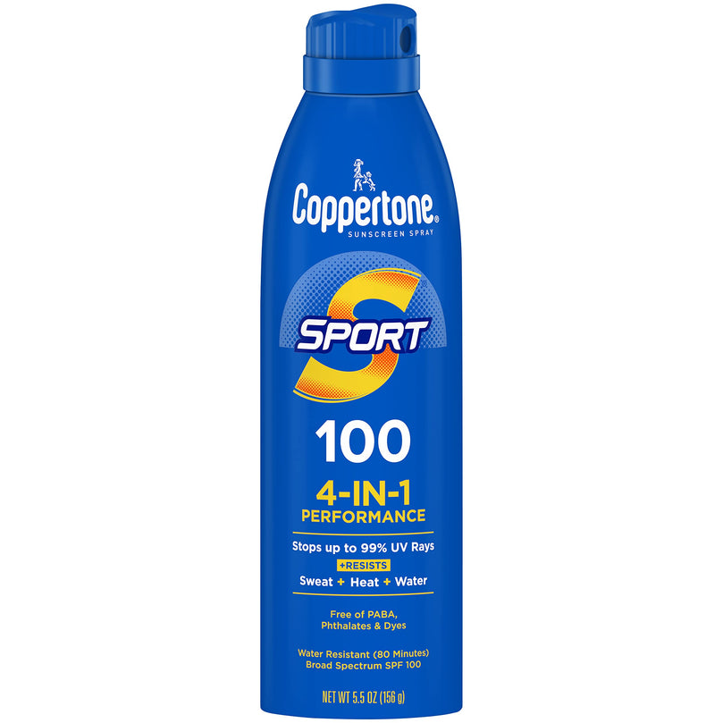 Coppertone SPORT Sunscreen Spray SPF 100, Water Resistant, Continuous Spray Sunscreen, Broad Spectrum SPF 100 Sunscreen, 5.5 Oz Spray