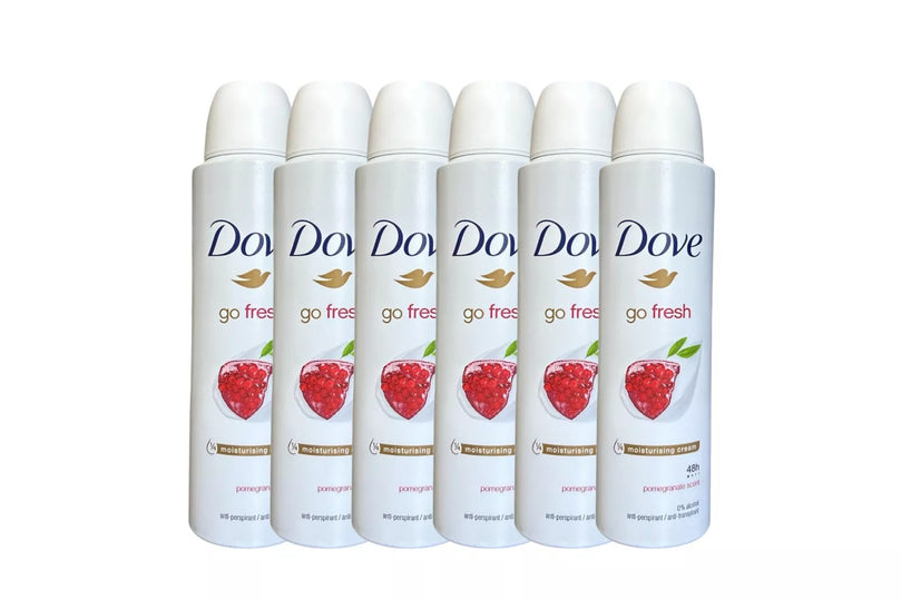 6 PK Dove Go Fresh Antiperspirant Body Spray Pomegranate & Lemon 150ML, 5.07 OZ