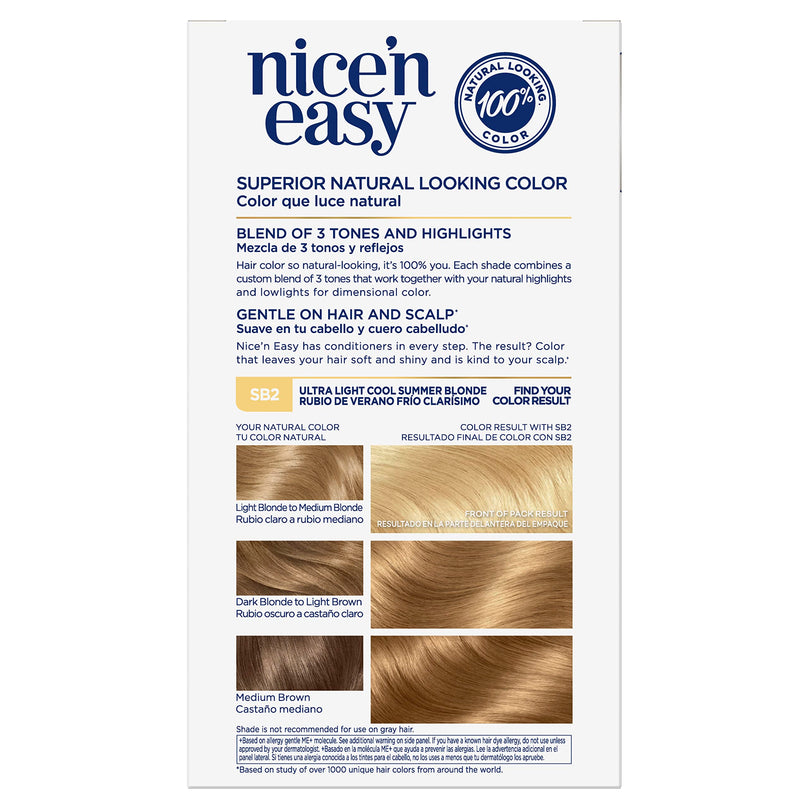 Clairol Nice 'n Easy Sun-Kissed Permanent Hair Color, SB2 Ultra Light Cool Summer Blonde, 1 Kit