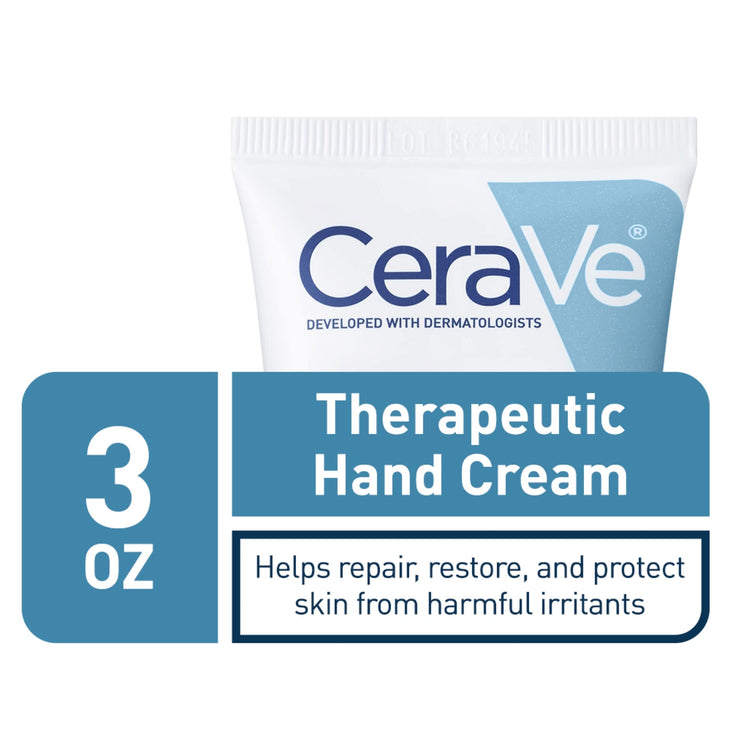 CeraVe Therapeutic Hand Cream for Dry Cracked Hands With Hyaluronic Acid and Niacinamide, Fragrance Free 3 Ounce