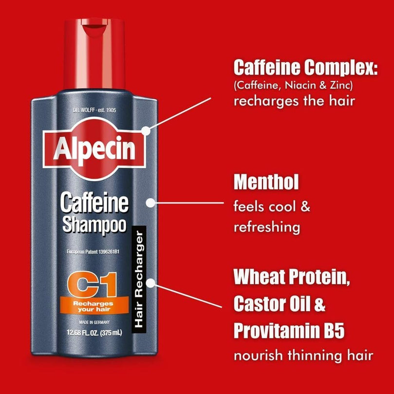 Alpecin C1 Caffeine Shampoo, 8.45 fl oz, Cleanses the Scalp to Promote Natural Hair Growth, Leaves Hair Feeling Thicker and Stronger