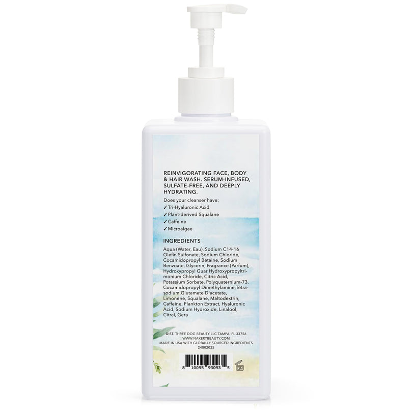 Nakery SkinRestore Hydrating Face & Body Wash with Hyaluronic Acid - Body Wash for Sensitive Skin - Foaming Face Wash & Oil Cleanser for Women 350ml - Sulfate Free & Cruelty Free - Seaside Serenity