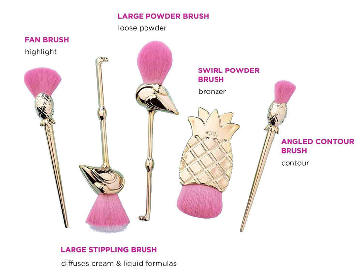 Tarte Let's Flamingle 5 Piece Brush Set Fla-Mingle Inspired by Flamingos & Pineapple
