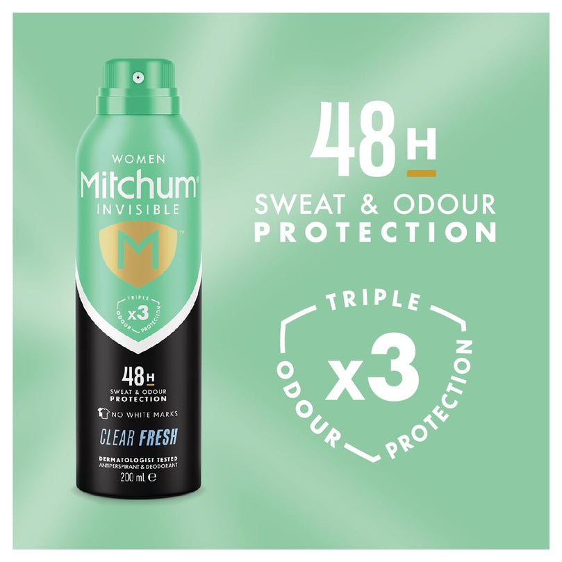 Mitchum Invisible Women 48HR Protection Aerosol Deodorant & Anti-Perspirant, No White Marks, Alcohol Free, Clear Fresh, 200 ml