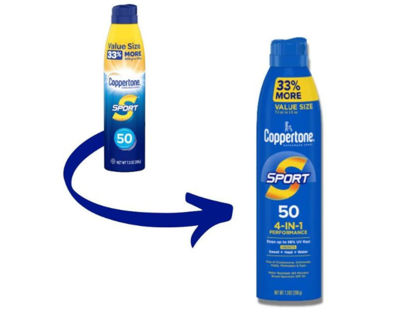 Coppertone Sunscreen Spray Sport SPF 50, 4 in 1 Performance, 80 Minute Water Resistant, 7.3 oz (Pack of 4)