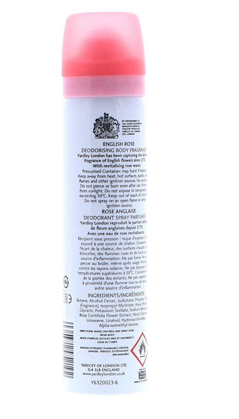 Three Packs of Yardley English Rose Body Spray 75ml by Yardley