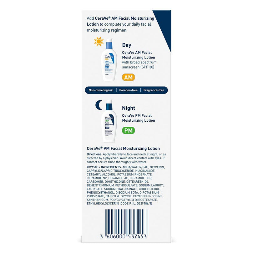 CeraVe PM Facial Moisturizing Lotion, Night Cream with Hyaluronic Acid and Niacinamide, Ultra-Lightweight, Oil-Free Moisturizer for Face, 3 Ounce