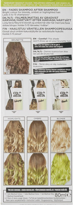 Loreal Paris Colorista Wash Out Neon Semi-Permanent Hair Dye Lime Green 80 ml (2 Pack)
